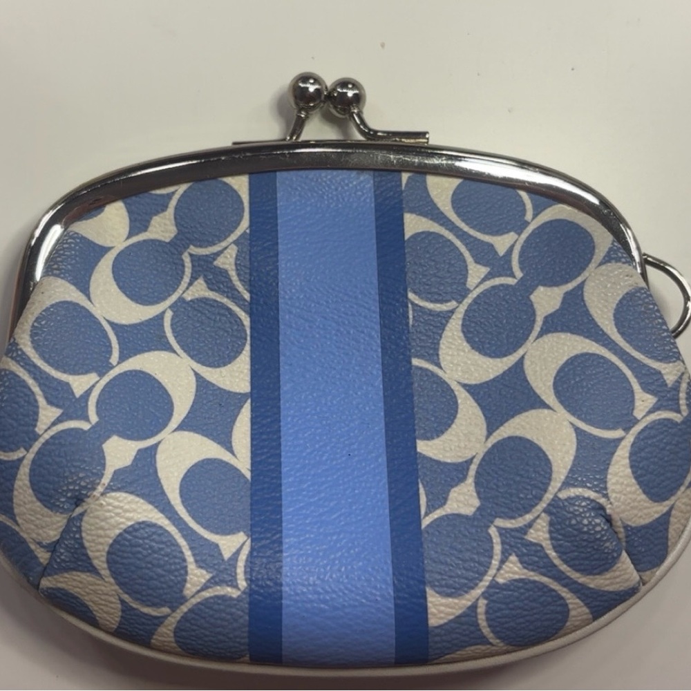 Blue and Cream Women's Coin Wallet